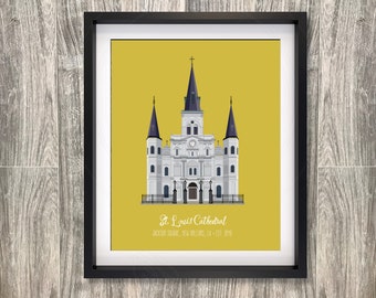 St. Louis Cathedral New Orleans Louisiana French Quarter Jackson Square 8x10 inch poster Wedding  Anniversary gift