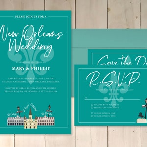 New Orleans Theme Wedding Save the Date RSVP Invitation Postcards Custom Download