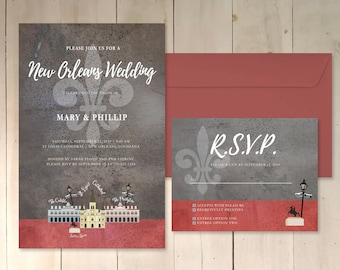 New Orleans theme wedding invitation rsvp save the date digital download