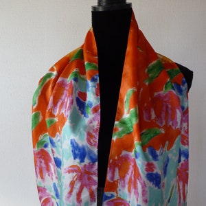Vintage 90s Ralph Lauren Silk Scarf Oblong Bright Floral Abstract Vivid Exciting Colorful Print Excellent Condition As New