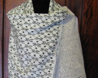 Ecuadorian Collector Textile Antique Pano Macana Hand Woven IKAT and LACE  Shawl Now Being Recognized by UNESCO