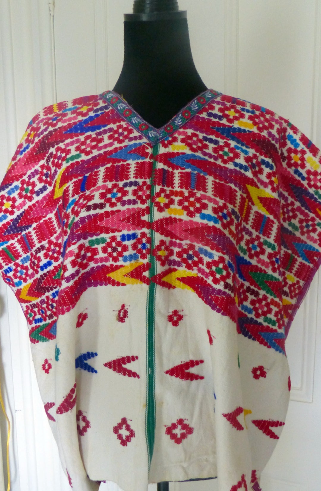 Vintage Mexican Mayan Handwoven Embroidered Huipil Blouse All - Etsy