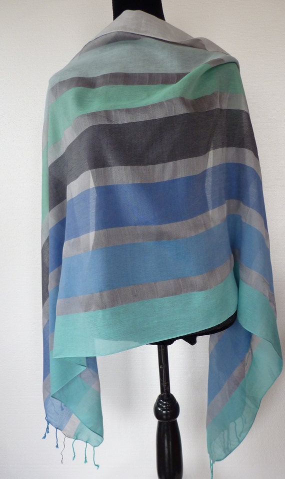 Vintage TALBOTS Cotton Silk Stripe Wrap Scarf Sha… - image 2