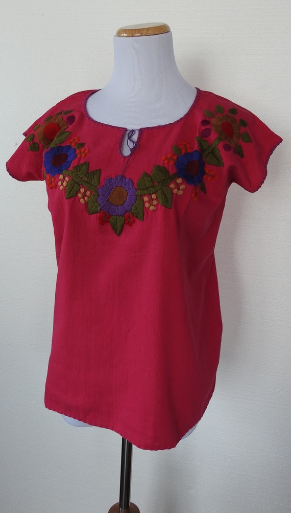 Mexican Huipil Blouse Blusa Handwoven Embroidered… - image 2
