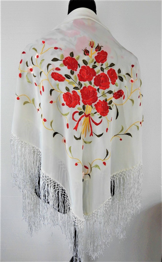 Lovely Large SILK Hand Embroidered SHAWL Wrap Sca… - image 2