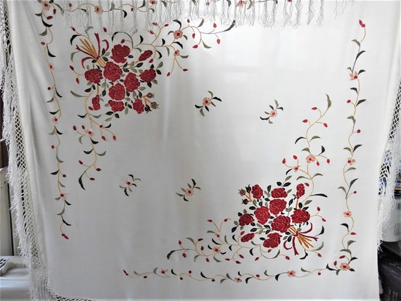 Lovely Large SILK Hand Embroidered SHAWL Wrap Sca… - image 6