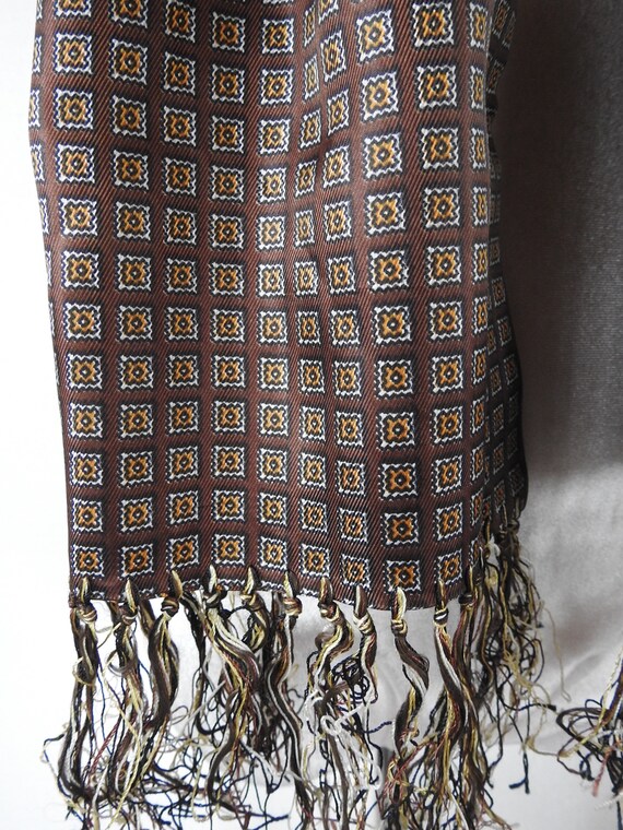 70s  Men's Long Silk Rayon SCARF in Brown and Gol… - image 3