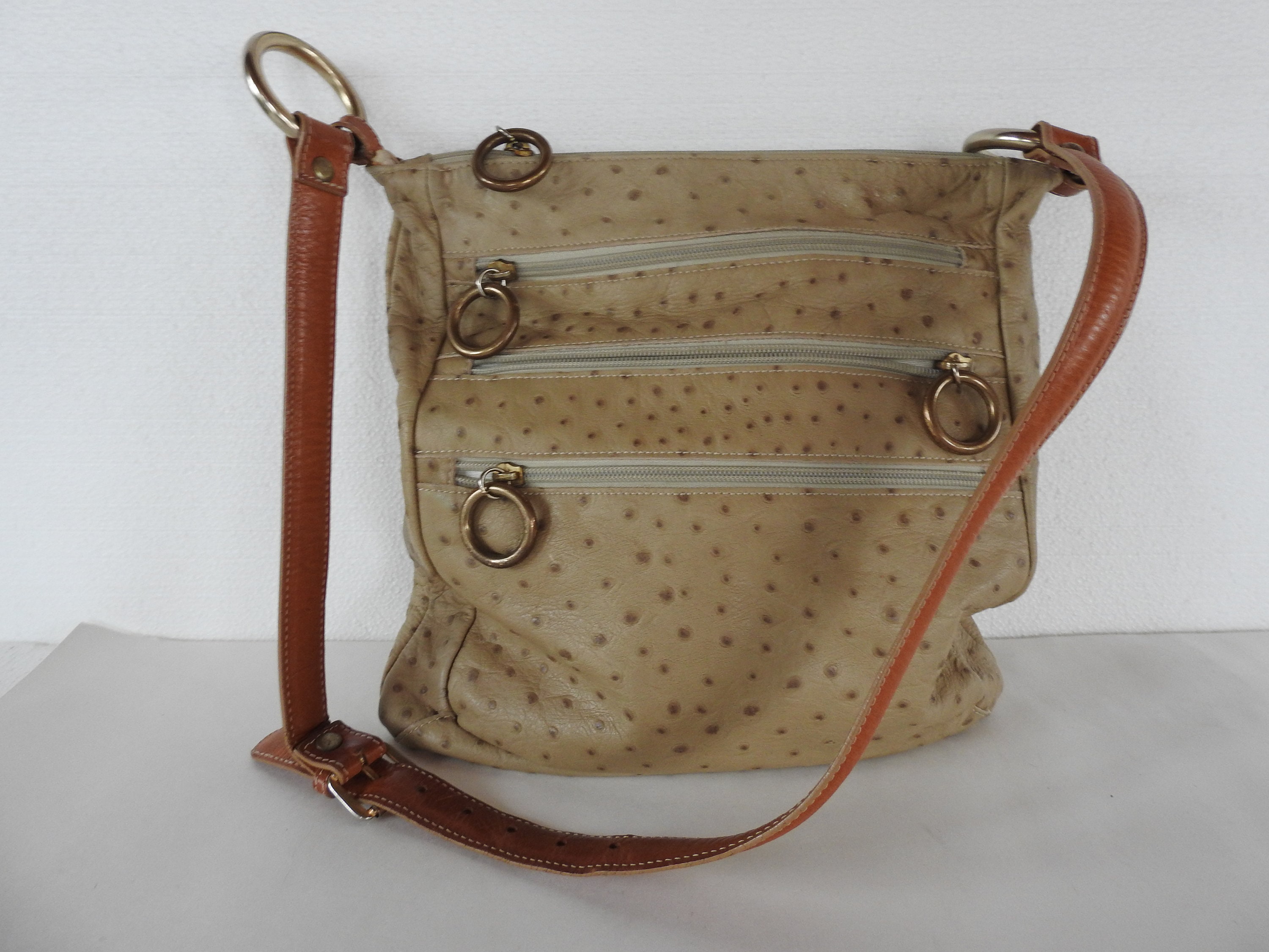 SALE Authentic OSTRICH Shoulder Bag Purse Large With Zip 