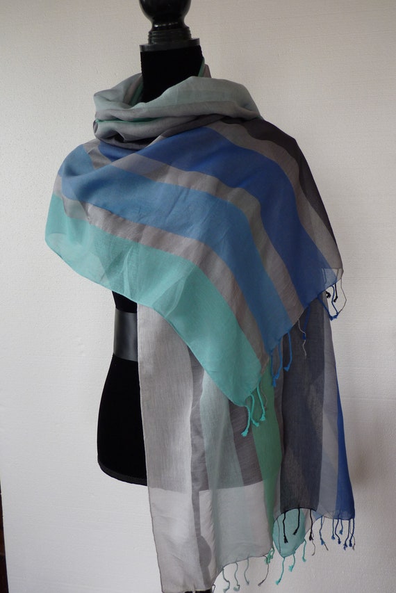 Vintage TALBOTS Cotton Silk Stripe Wrap Scarf Sha… - image 4