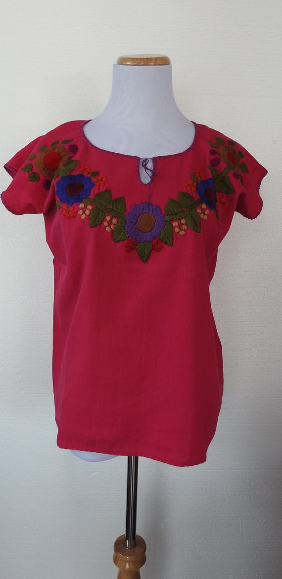 Mexican Huipil Blouse Blusa Handwoven Embroidered… - image 3