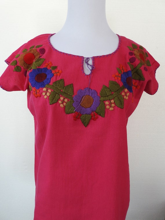 Mexican Huipil Blouse Blusa Handwoven Embroidered… - image 1