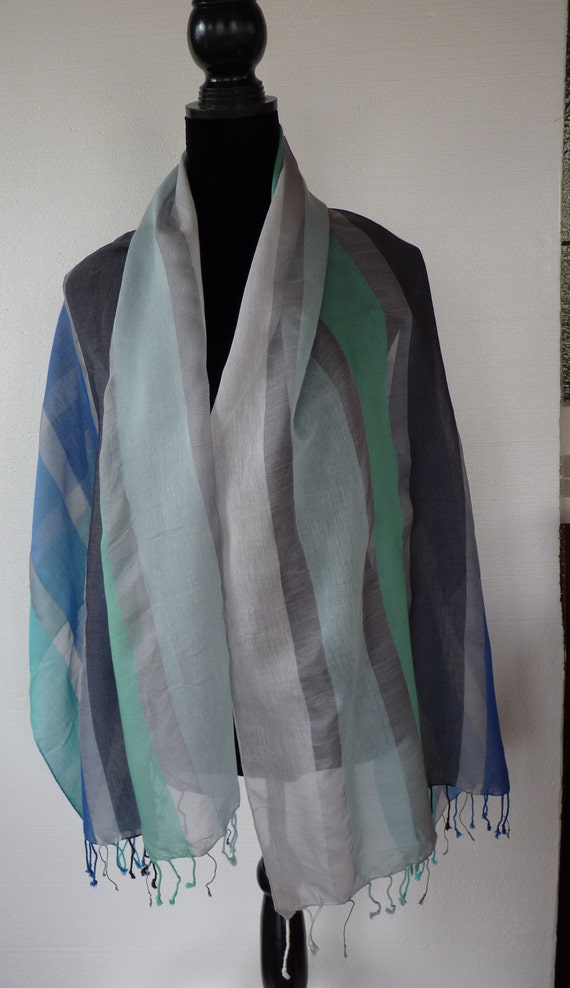 Vintage TALBOTS Cotton Silk Stripe Wrap Scarf Sha… - image 3