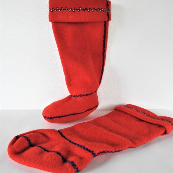 Vintage 70s Canadian Inuit Eskimo Heavy RED Wool Felt Handmade Socks Boot Liners Women's 5-6