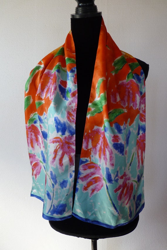 Vintage 90s Ralph Lauren Silk Scarf Oblong Bright 