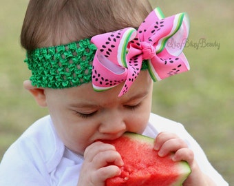 Girls Watermelon Headband, Watermelon Hair Bow, Watermelon Hair Clip, Pink And Green Watermelon,