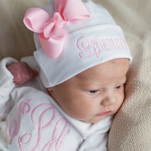 Newborn Baby Girls Hat Monogrammed Hospital Hat Etsy