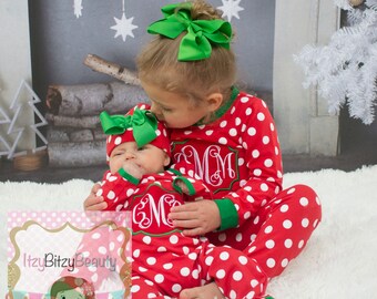girls christmas pajamas monogram appliqu girls polkadot pajama sister sibling pajamas pants set infant full one piece romper - Girl Christmas Pajamas girls christmas pajamas monogram appliqu girls polkadot pajama sister sibling pajamas pants set infant full one piece romper - Girl Christmas Pajamas