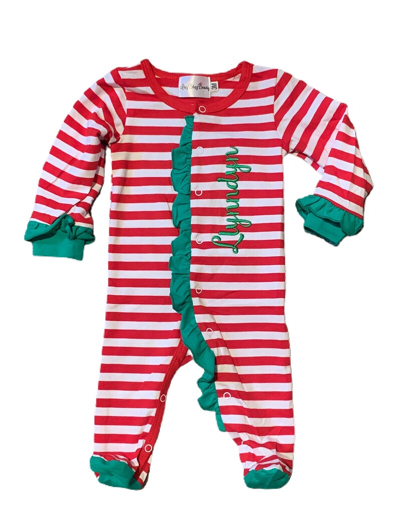 Girls Christmas Pajamas Embroidered Newborn Footie Etsy