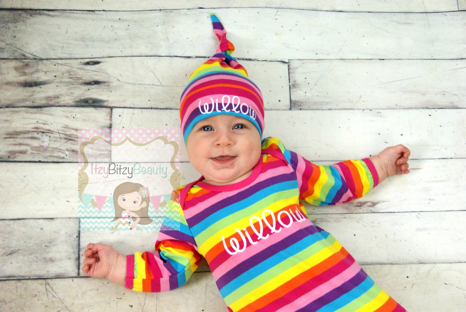Rainbow Baby Gown Personalized Newborn Gown Knot Rainbow Etsy