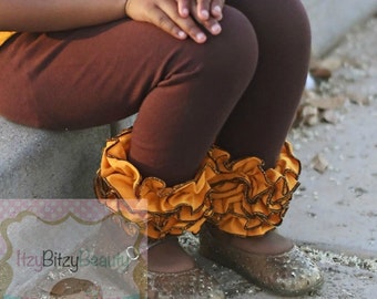 Thanksgiving Ruffle Pants - Girls Ruffle Bottoms - Brown And Mustard , Ruffles Bottoms , Pants , Thanksgiving