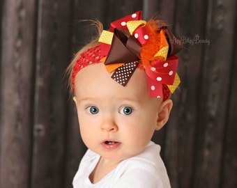 Girls Thanksgiving OTT Headband - Thanksgiving OTT Hair Clip - Thanksgiving Hair Bow - Girls Fall Feather Bow - OTT