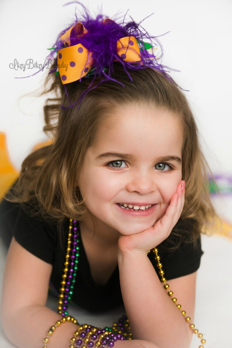 mardi gras feather hair clip