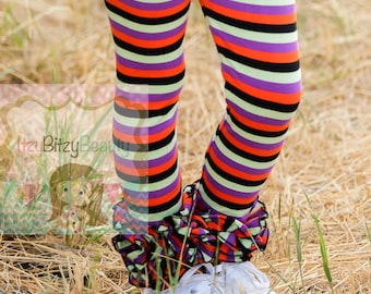 Girls Halloween  Ruffle Pants - Girls Ruffle Bottoms - Halloween Stripes , Ruffles Bottoms , Pants