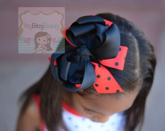 Red And Black Dot Bow - Ladybug Bow - Layered Bow - Ladybug headband - Hair Clip - Headband