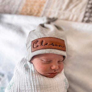 Hospital Hat - Faux Leather Patch- Newborn Hospital Hat- Coming Home - Baby Boys -Embroidered Personalized Hat - Custom Name -