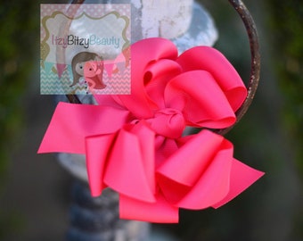 5" Hot Pink Triple Layer Hair Bow - Hot Pink Hair Bow - Simple Pink Bow - Basic Hair Bow - Hair Clip - Headband