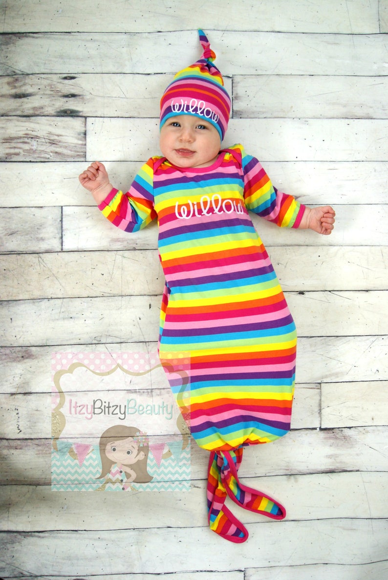 Rainbow Baby Gown Personalized Newborn Gown Knot Rainbow Etsy