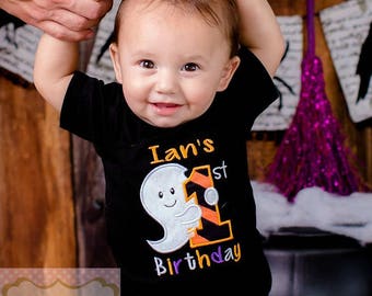 My First Birthday Halloween Shirt - Halloween Birthday Bodysuit - Boys First Birthday - Black Bodysuit Or Shirt - Custom Name