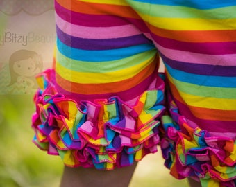 Rainbow Ruffle Shorts - Icing Shorts - Rainbow Bottoms - Girls Bright Fun Summer Colors - Ruffle Icing Pants - Bottoms