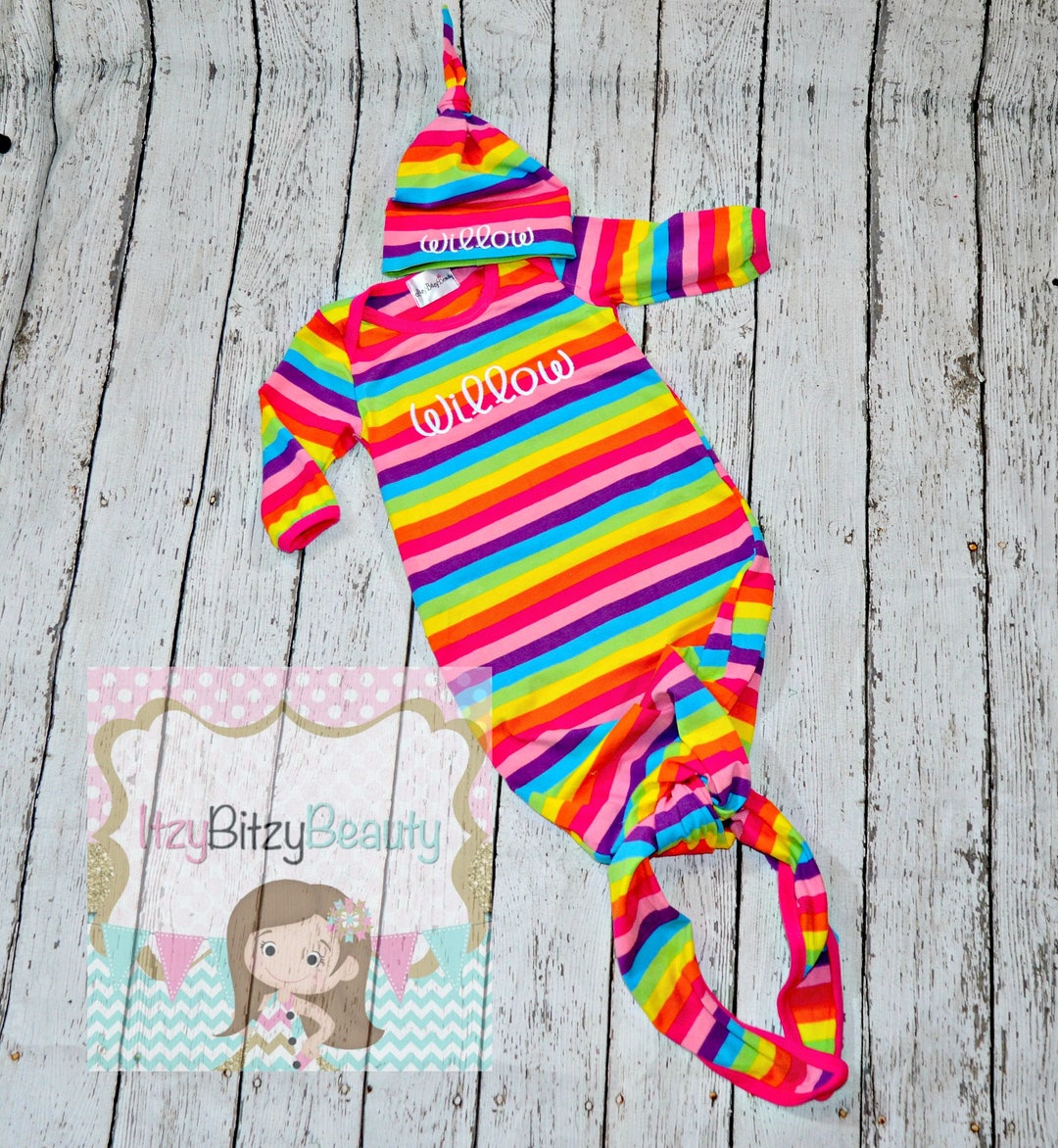 Rainbow Baby Gown Personalized Newborn Gown Knot Rainbow Etsy