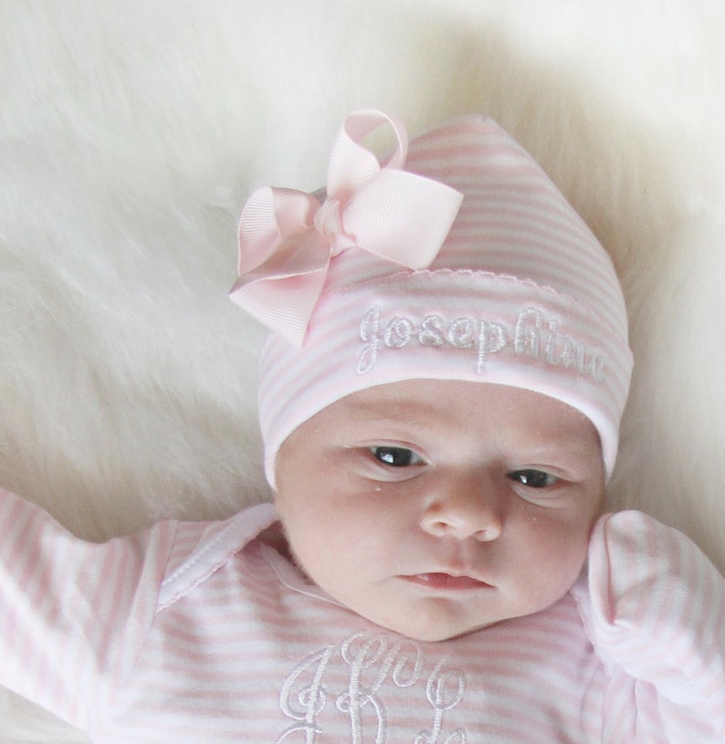 Newborn Baby Girls Hat Monogrammed Hospital Hat | Etsy