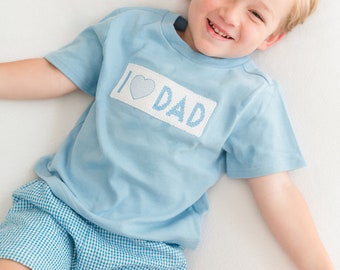 Blue I Love Dad - Faux Smocked Top - Fathers Day Shirt - I Heart Dad - T Shirt