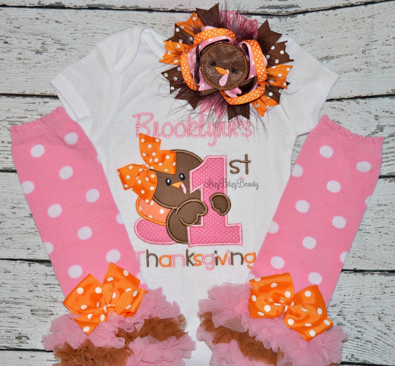 My First Thanksgiving Baby Girls Pink Turkey Day Outfit | Etsy