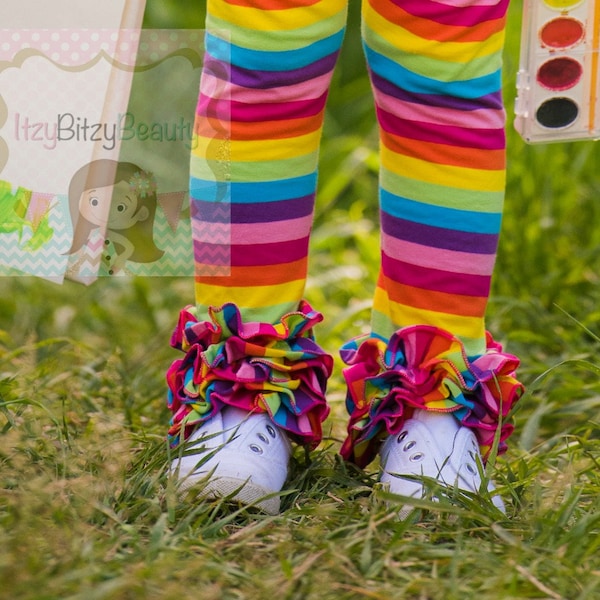 Rainbow Ruffle Pants - Girls Rainbow Ruffle Bottoms - Bright Fun Summer Colors , Ruffles Bottoms , Pants