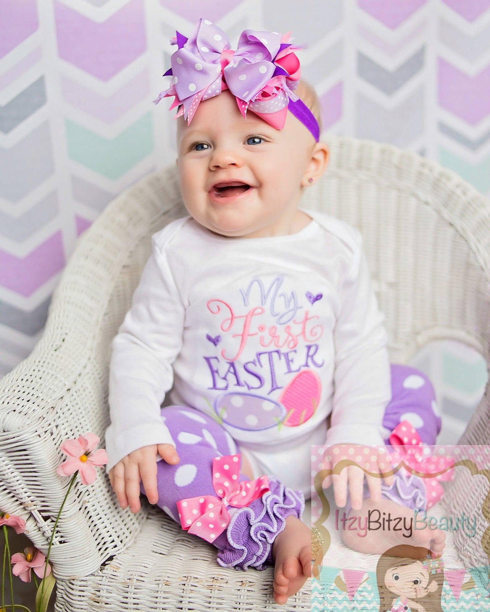 My First Easter Baby Girls Outfit Pink and Purple Easter Etsy
