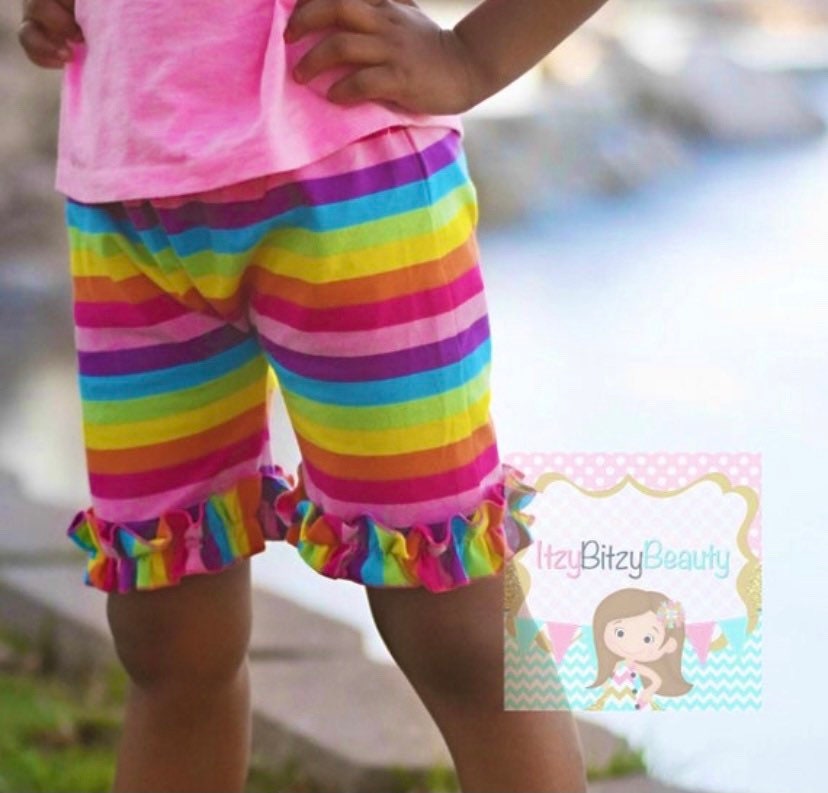 Single Ruffle Rainbow Shorts Ruffle Shorts Rainbow Bottoms Girls