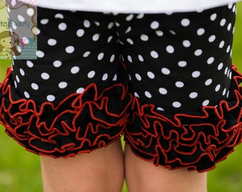 Ladybug Ruffle Shorts - Icing Shorts - Ruffle Bottoms - Black White Red Polka dots - Ruffle Icing Pants - Bottoms - Polka Dots - Ladybug