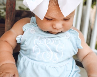 Baby Blue Bubble - Sunsuit - Monogrammed  - Embroidered  -  Baby Romper  - Monogram - Bubble - Cotton