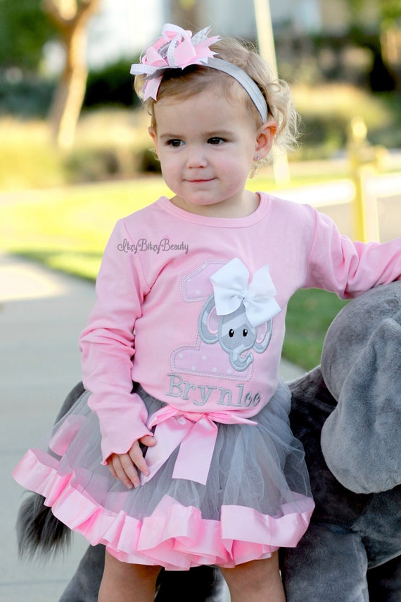Elephant Birthday Outfit First Birthday Outfit Girls Elephant Shirt Elephant Outfit Pink Ribbon Tutu Elephant Birthday Bodysuit Etsy