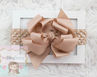 5" Tan Triple Layer Hair Bow - Tan Hair Bow - Simple Tan Bow - Basic Hair Bow - Hair Clip - Headband