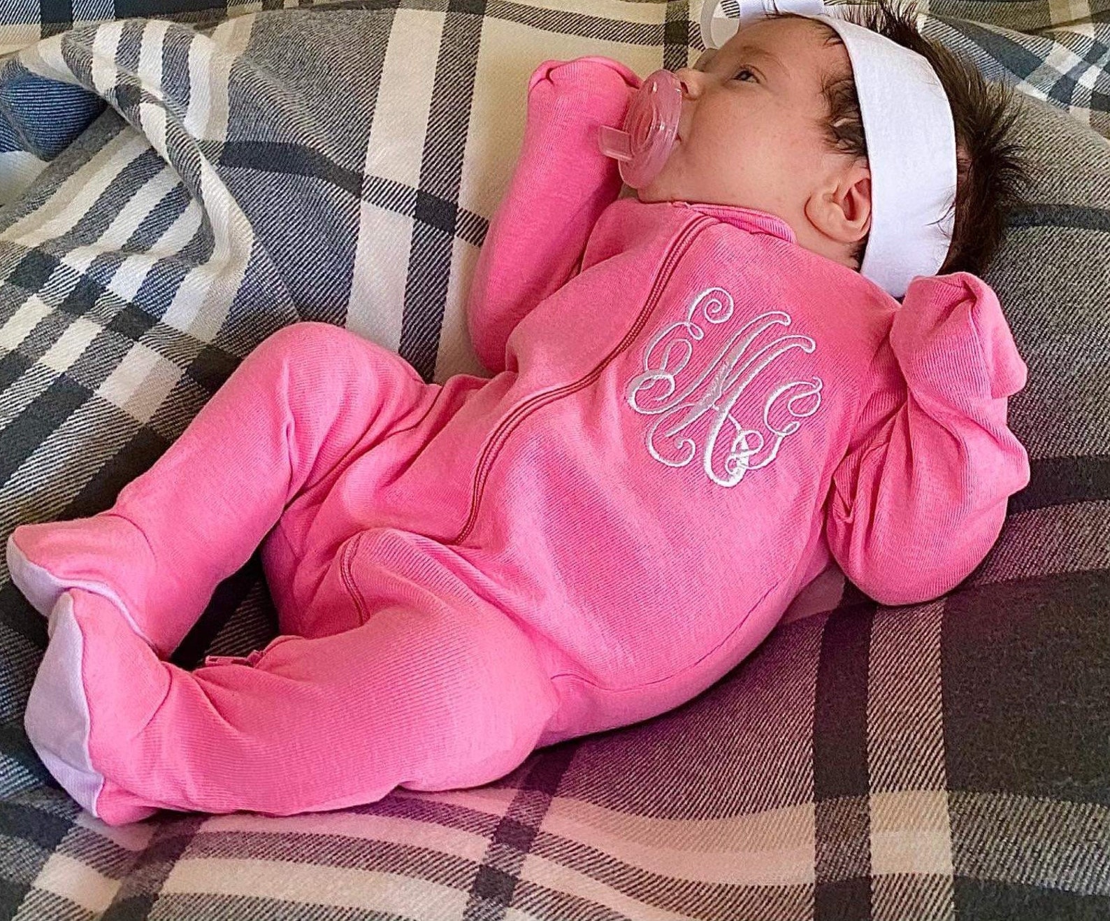 Bright Pink Newborn Footie Monogrammed Footie Coming Home Etsy