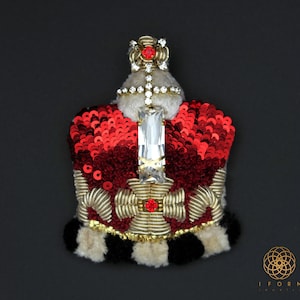 Haute Couture Royal Brooch. Embroidered Sequin Crown Brooch, Pin.