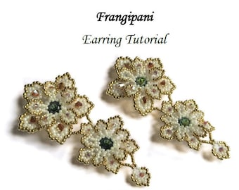 Gold Flower Beaded Earring Tutorial.  Statement Jewelry Pattern. PDF Instant Download.