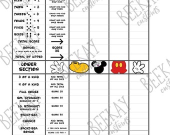 Mickey Cruise Line Yahtzee (Yacht-Sea) 4 Player Fish Extender Game Sheet PDF Digital Download