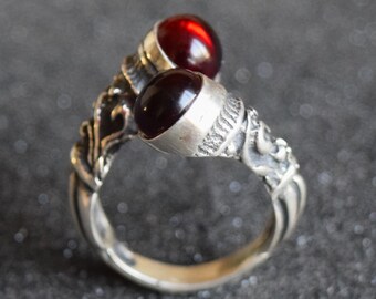 Silver Garnet Ring Medieval Ring Armenian Jewelry Silver Norse Ring