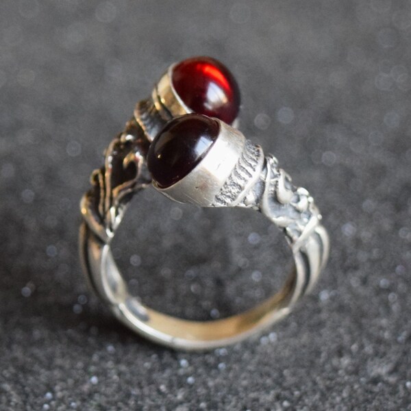 Norse Ring, Medieval Ring, Silver Garnet Ring, Armenian Jewelry
